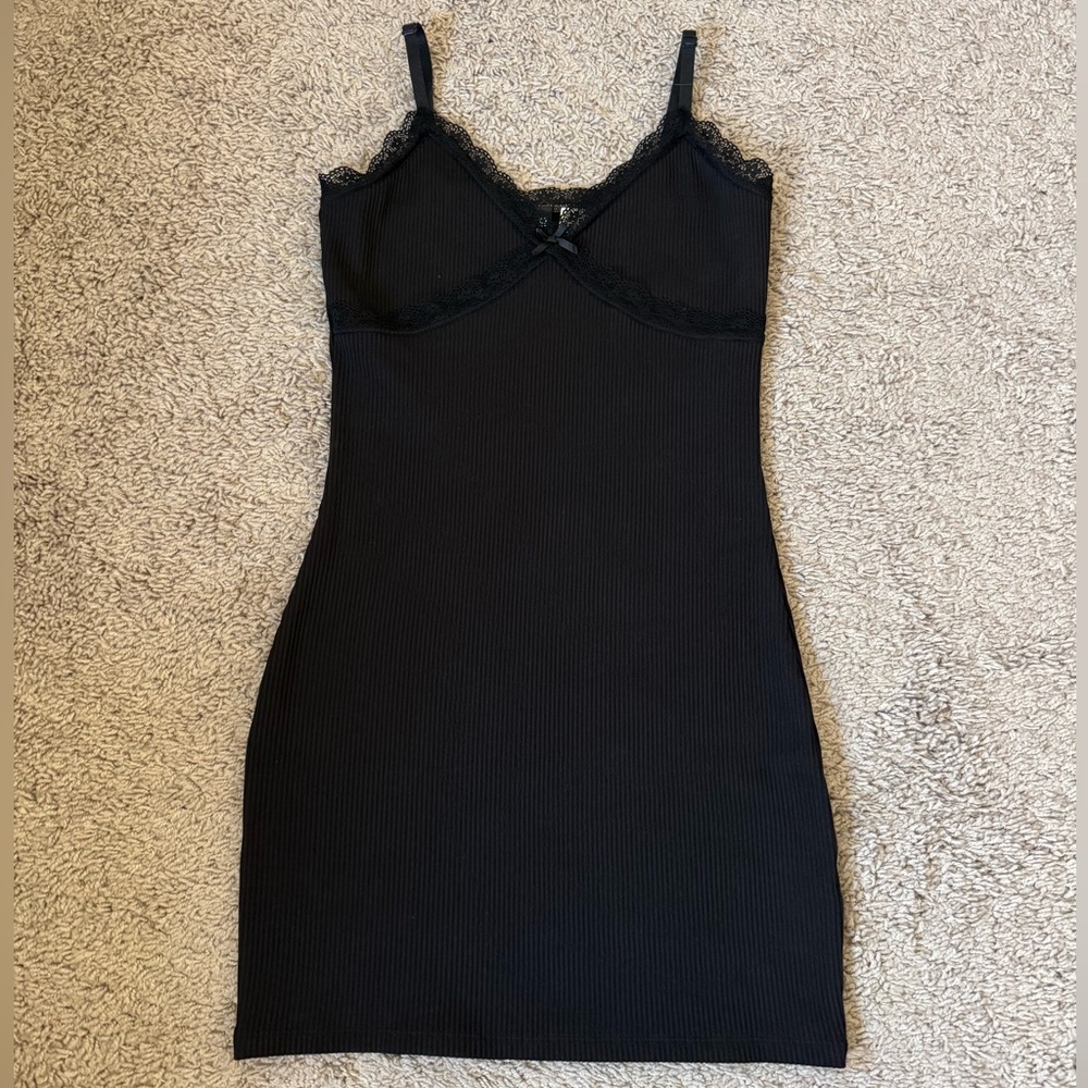 H&M Black Ribbed Lace Mini Dress
